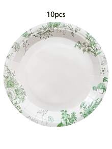 10pcs/20pcs/30pcs 7/9inch White And Green Verdure Design Paper Plates,Disposable Plates,Green Plant And Flower Patterns Dessert Plates For Wedding Party Theme Party Baby-Shower Men Women - Multicolor - View 9