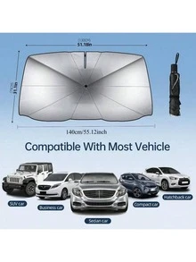 One UV Protection Windshield Sun Shade - Vehicle Front Windshield Visor With Seamless Opaque Insulation For A Wide Range Of Vehicle Models - Black - View 2