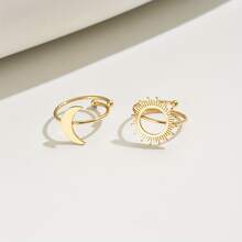 2pcs/Set Fashionable Delicate Elegant Minimalist Sun & Moon Design Open Ring Set, Suitable For Women's Daily Wear - Multicolor - View 4