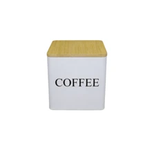 Bộ 1/3 hộp đựng cà phê, trà, đường hình vuông có nắp tre - Hộp đựng nhà bếp bằng kim loại kín - Màu đen/trắng, có khay đựng (tùy chọn). - Nhiều màu - Xem 18