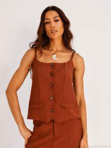 Women's Blouse/Vest, Premium Tailored Style, Adjustable Straps, Elegant, Autumn/Winter - Rỉ Nâu - Xem 1