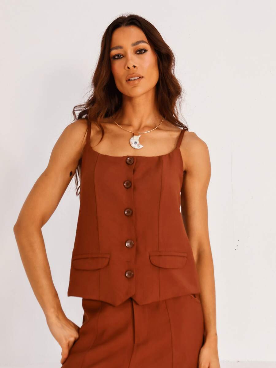 Women's Blouse/Vest, Premium Tailored Style, Adjustable Straps, Elegant, Autumn/Winter - Rỉ Nâu - Xem 1