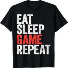 Eat Sleep Game Repeat Shirt Men Women Kids Video Gamer T-Shirt - 黑色 - 查看 1