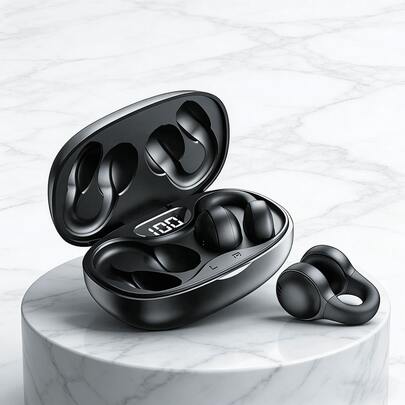 新款 X58 无线降噪蓝牙耳机，配备 LED 电量显示、耳塞式夹耳耳机、麦克风和触摸功能，适用于手机。