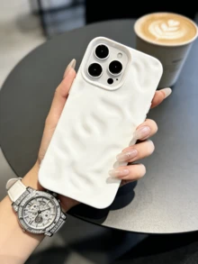1个适用于 15 Pro Max/14 Pro/13系列的手机壳，纯白水波纹皱纹质感亮面外壳，简约ins风优雅高端防震保护套，小众个性化时尚防摔手机壳 - 白色 - 查看 2