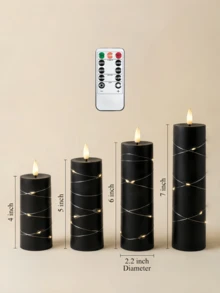 2/3/4/5/12pcs Flameless Candles, Battery Operated Candles And Embedded Lights, Flameless Candles With 11-Key Remote Control, 24-Hour Timer, Flickering Flame With Remote Control; Flickering LED Candles With Timer, Suitable For Home Decor, Living Room, Bedroom, Fireplace, Dining Table Center Decor, Holidays, Weddings, Party Decoration - Black - View 12