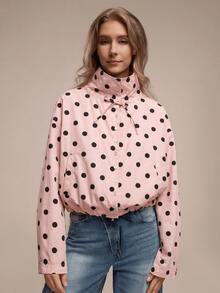 HZXVIC Chaqueta de manga larga de uso diario versátil y casual con estampado de lunares de un solo botonadura para mujer, color rosa, para primavera - Rosa - Ver 4