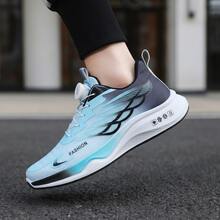Tenis de hombre en oferta deportivos con hebilla giratoria de ajuste rápido, zapatos para hombre de malla transpirable con estampado gráfico lateral, tenis para hombre ligeros y cómodos con suela de EVA y caucho antideslizante, calzado deportivo de moda juvenil para running y caminar, zapatillas transpirables con amortiguación y diseño de estilo urbano casual. - Azul - Ver 2