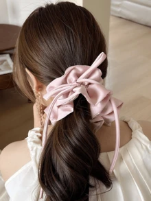 1pc Gentle Double-Layer Pleated Bow Ribbon Large Intestine Hair Tie Women's High-End New Style Headband - Pink - View 2