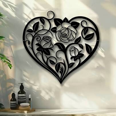 2D Acrylic Rose Wall Art, Elegant Heart-Shaped Design, Suitable For Garden And Home Decor, Indoor/Outdoor Romantic Love Theme Hanging Decoration, Perfect For Living Room, Balcony And Fence Decoration