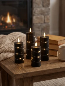 2/3/4/5/12pcs Flameless Candles, Battery Operated Candles And Embedded Lights, Flameless Candles With 11-Key Remote Control, 24-Hour Timer, Flickering Flame With Remote Control; Flickering LED Candles With Timer, Suitable For Home Decor, Living Room, Bedroom, Fireplace, Dining Table Center Decor, Holidays, Weddings, Party Decoration - Black - View 3