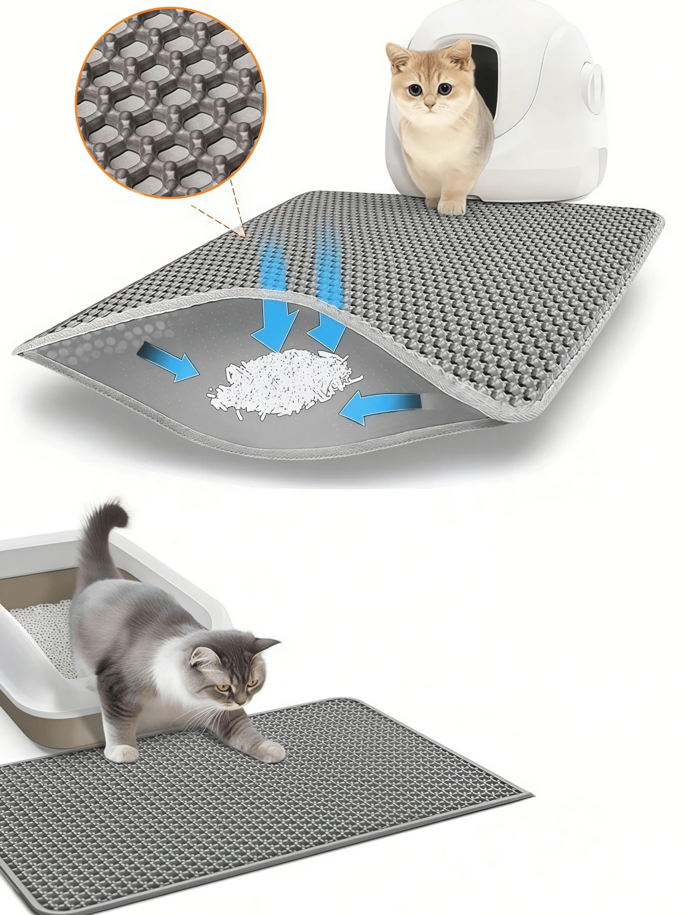 30*30 猫砂垫，防水双层可折叠猫砂收集垫，宠物地毯垫，猫咪用品 - 灰色 - 查看 1