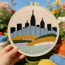 DIY Punch Needle Embroidery Kit, Suitable For Beginners, Includes Punch Needle, Threads, Instructions, Embroidery Hoop And Pre-Printed Fabric With Beautiful Architectural Landscape Patterns, Creative Handcraft Set For Home Wall Decor And Perfect Gift, 2D Flat Printed Punch Needle Embroidery Kit/Starter Kit/Fun Kit, 20X20cm (7.87X7.87 Inches) - 20 - View 14