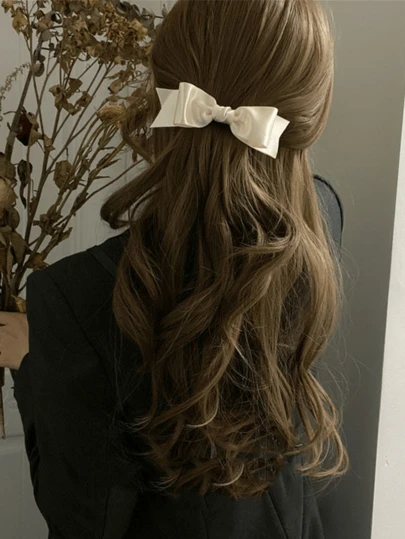 1pc French Bow Smooth Satin Hairpin Super Fairy Temperament Back Of The Head Clip Versatile Pressure Clip Ponytail Top Clip Hairpin