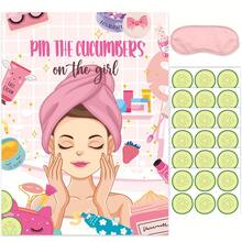 Bộ trò chơi tiệc spa "Ghim dưa chuột lên mặt" với 36 miếng dán dưa chuột, áp phích trò chơi tiệc spa dành cho phụ nữ, tiệc sinh nhật chủ đề spa, lễ hội hóa trang. - spa - Xem 3