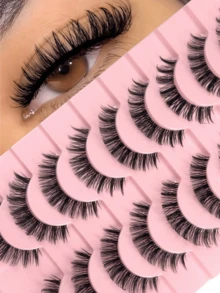 10 Pairs Of Natural Fluffy False Eyelashes Slim Soft Fluffy And Durable Naturally Extend The End Of The Eye Beautiful False Eyelashes Fashion Reusable Suitable For Daily Outings Commuting And Wearing On Campus - Black - View 2