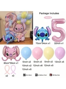 SpongeBob SquarePants Bộ bóng bay cao su chủ đề Thiên thần & Stitch chúc mừng sinh nhật, bóng bay hình Thiên thần & Stitch hoạt hình dễ thương, thích hợp cho lễ hội, đám cưới, trang trí sinh nhật, tiệc chủ đề Stitch và Giáng sinh. - Như hình minh họa. - Xem 17