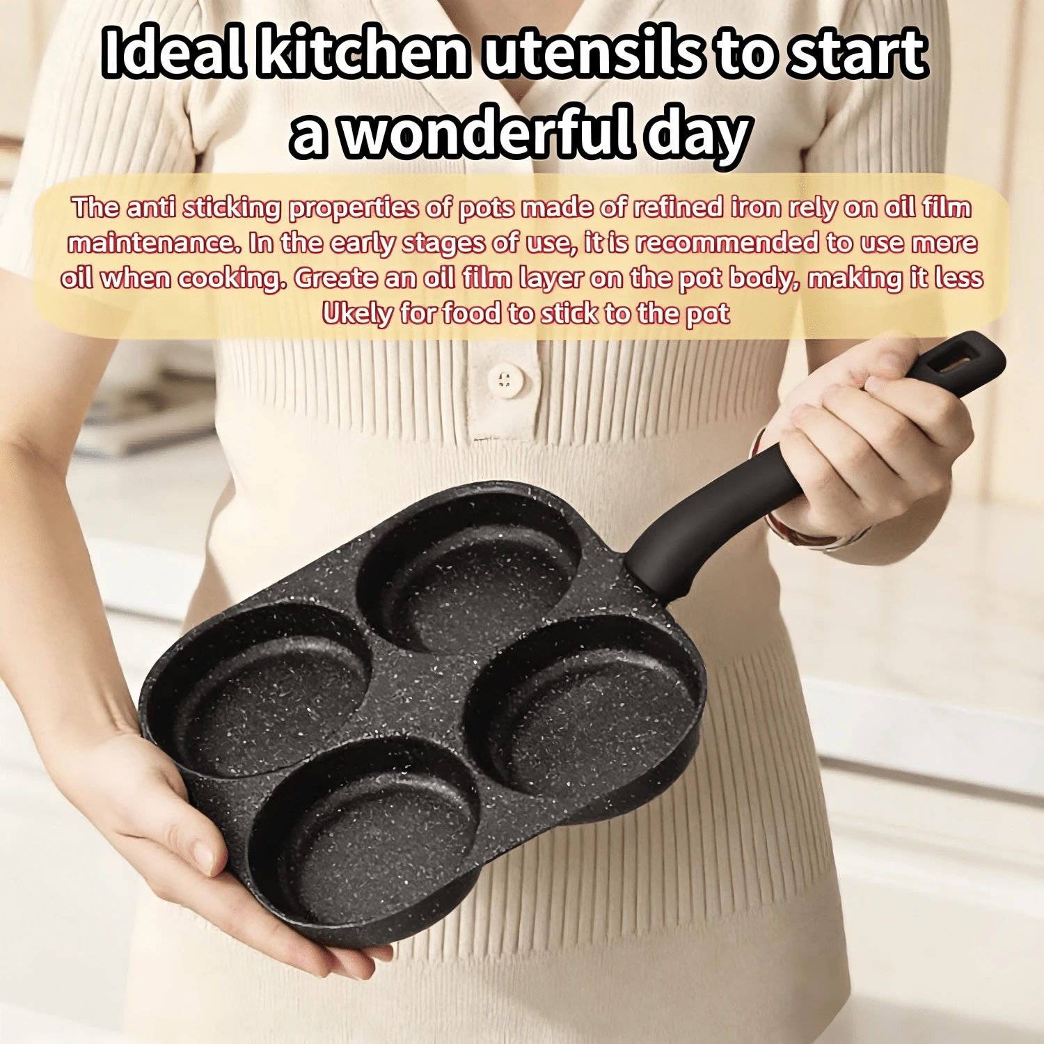 Four-In-One Non-Stick Omelette Pan, Multi-Purpose In One Pot, Cast Iron Material, Uniform Thermal Conductivity, Not Easy To Deform, Dishwasher , Suitable For Pancakes, Omelettes And Other Purposes - Black - View 1