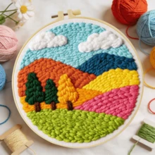 成人初學者 DIY 戳戳繡刺繡套件－包含完整材料－自然風景設計－創意手工－適合居家牆面裝飾或作為送給親友的禮物－刺繡/入門/趣味套件 20x20cm (7.87x7.87 In) - 20X20cm - 查看 6