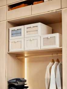 Large Capacity Wardrobe Storage Baskets, Underwear, Socks, Stationery, Miscellaneous Items Storage And Organization, Multi-Functional Home Storage Baskets | Durable Thickened Fabric Storage Boxes, Transparent Visible | Foldable Space-Saving Wardrobe Organizer, Gray / Beige - Multicolor - View 4