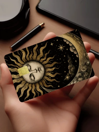 1pc Sun, Moon, Star & Wind Style Credit Card Sticker, Divination Themed PVC Material Anti-Fingerprint Durable Scratch-Resistant, Suitable For Men, Women & Couples, Decorative Sticker For Debit/Credit Cards, Transportation Cards, Student ID Cards
