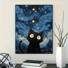 1件套全新星空卡通黑猫主题钻石画套装，5D圆形水晶钻石马赛克DIY工艺品，适合制作手工礼品，装饰客厅、卧室，也适用于圣诞节、复活节、情人节、宰牲节、父亲节、母亲节、婚礼等场合，无框。 - 查看 9