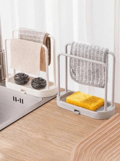 1个厨房水槽架托盘收纳架，厨房台面防锈水槽配件，用于存放海绵、洗碗布、抹布、刷子、擦洗器。