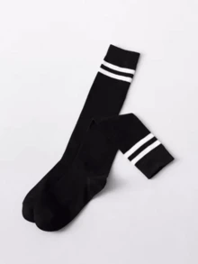 1双纯色条纹过膝运动袜，女士长筒网球袜，适合户外运动、跑步、徒步、网球、高尔夫和日常穿着，日韩风格学生长袜，运动袜 - 彩色 - 查看 7