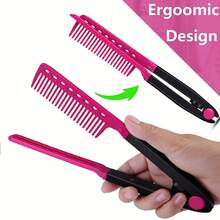 1pc Multi-Functional Hair Styling Tool V-Shaped Comb - Fine-Toothed Curly Comb For Detangling Hair - Hair Straightening Brush - V-Shaped Clamp Design Curling & Straightening Dual-Use Brush - Multicolor - View 7