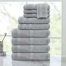 18/10 Piece 100% Cotton Towel Set - Contain Bath, Hand And Washcloths - Super Soft And Highly, Absorbent, Solid Towel Set For Bathroom, Hotels, Spa And Gym, Outdoor Sports, Golf Towel - Light Grey - View 6