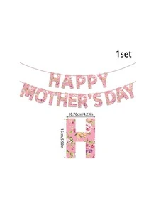 1set Mother's Day Party Flower Letter Banner Banner Banner Scene Decoration Decal, Suitable For Mother's Day Parties, Theme Parties - Pull the Flag - View 2