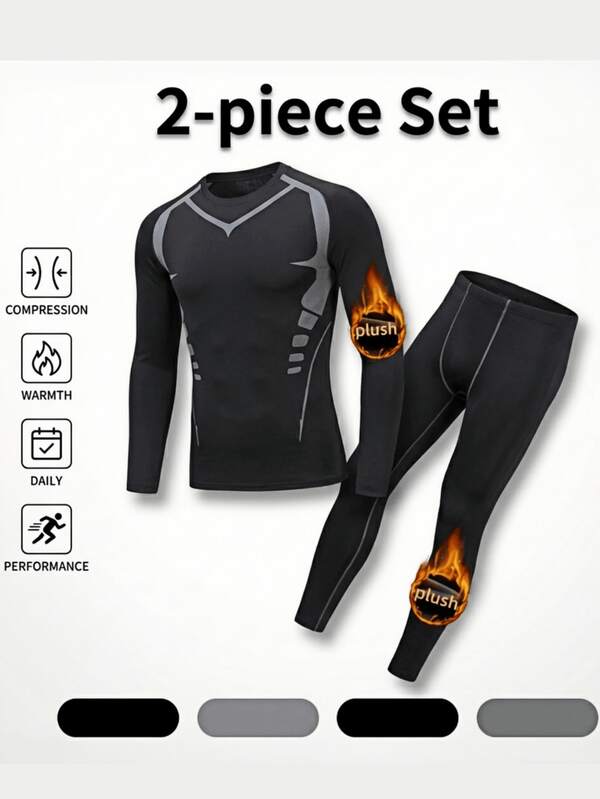 Boyfriend Style Men's Quick-Drying, High Elasticity, Warmth, Tight-Fitting Base Cover, Suitable For Winter Sports And Fitness, Men, Sportswear, Sportswear Men's Men's 2/4-Piece Clothing