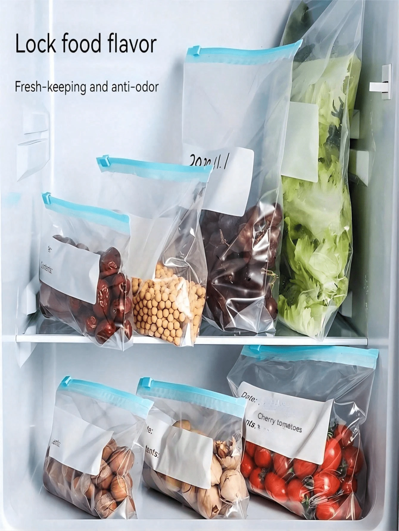 45pcs Reusable Airtight Food Storage Bags (10 Large + 15 Medium + 20 Small), Thick Freezer Bags, Microwave , Blue, Long-Term Food Preservation And Organization, Transparent PE Zipper Bags, Suitable For Kitchen Food Categorization And Snack Storage, Kitchen Essential, Mother's Day Gift, Gift For Her