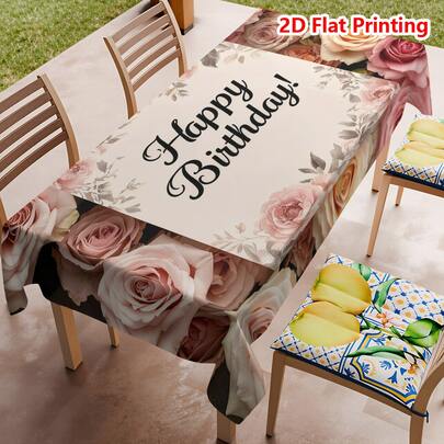 1/20PCS White And Pink Rose Pattern Table Cover For Party Picnic Dinner Decor, Polyester Table Cloth For Living Room Kitchen Dining Tabletop Home Decoration, Machine Washable, Easy To Clean