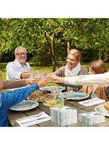 20/40张装柔软耐用桉树叶印花一次性餐巾纸 - 双层木浆纸，金色点缀，是派对、生日、野餐和节日的理想之选。 - 查看 4
