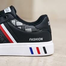 Zapatillas deportivas informales para hombre, tenis para hombre, zapatos para hombre, zapatos para hombre, transpirables y cómodas, con diseño de cordones; zapatillas ligeras para skate, equipadas con suela antideslizante y resistente al desgaste, ideales para deportes al aire libre y para el uso diario. - Negro - Ver 8