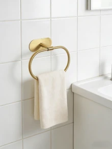 1pc Bathroom Towel Ring, No Drilling Towel Holder, Wall Mounted Towel Loop, Kitchen Rag Hanger, Strong Adhesive, Rust & Waterproof, Bathroom Storage Organizer, Rental Friendly - Multicolor - View 4