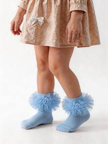 2 Pairs Baby Girls' Ruched Princess Socks, Fluffy Large Ruffle Design - Multicolor - View 2