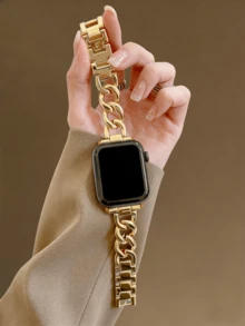 1pc Women's Fashion Smart Watch Band, Compatible With Apple Watch 38/40/41/42/44/45/46/49mm, Elegant Durable Anti-Oxidation Silver Stainless Steel Metal Smart Watch Band, Compatible With Apple Watch Series Ultra 2/SE 11/10/9/8/7/6/5/4/3/2/1, Stylish Bracelet, Women's Valentine's Day Gift, Smart Watch Accessory - Gold - View 7