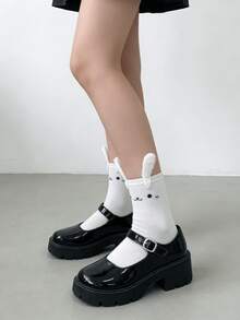 1双可爱兔耳设计透气中筒袜，适合春夏穿着 - 彩色 - 查看 7