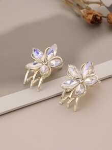 2pcs Rhinestone Flower Hair Clips, Dreamy Rhinestone Metal Niche Sweet Bangs Hair Clips, Hairpins For Forehead Hair,Summer,Holiday,Travel - Multicolor - View 5