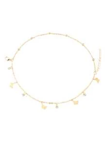 1pc Fashionable Sexy Gold Beaded Chain, Gold Butterfly Pendant, Women's Double-Layer Gold Anklet, Bohemian Style Gold Diamond Pendant, Tassel Double-Layer Anklet, Suitable For Women's Summer Beach Vacation Travel, Elegant Classic Party Jewelry, Suitable As A Gift For Best Friends And Mothers - Golden Butterfly - View 2