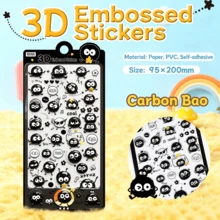 1pc 3D Embossed Black Carbon Sticker (Customizable Styles) Cute Black Coal Baby & Black Meow Kitten Sticker With Holographic Details (Black Theme) Sticker, Cartoon Candy Sticker, Glossy Waterproof Adhesive Sticker, Dopamine Girl Planner DIY Phone Case Decor Sticker, Suitable For Back To School, Birthday Party And Spring/Summer Crafts | Adorable Stationery Sticker For Kids, Teens And Girls - Multicolor - View 6