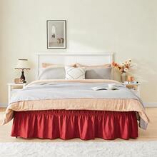 VOLTITO 1pc Elastic Bed Ruffle - Easy Wrap Around Ruffle - Microfiber Bed Skirt With Adjustable Elastic Belt 15 Inch Tailored Drop - Hotel Quality Bedskirt, Fade Resistant (T/F/Q/K) - 酒紅色 - 查看 1