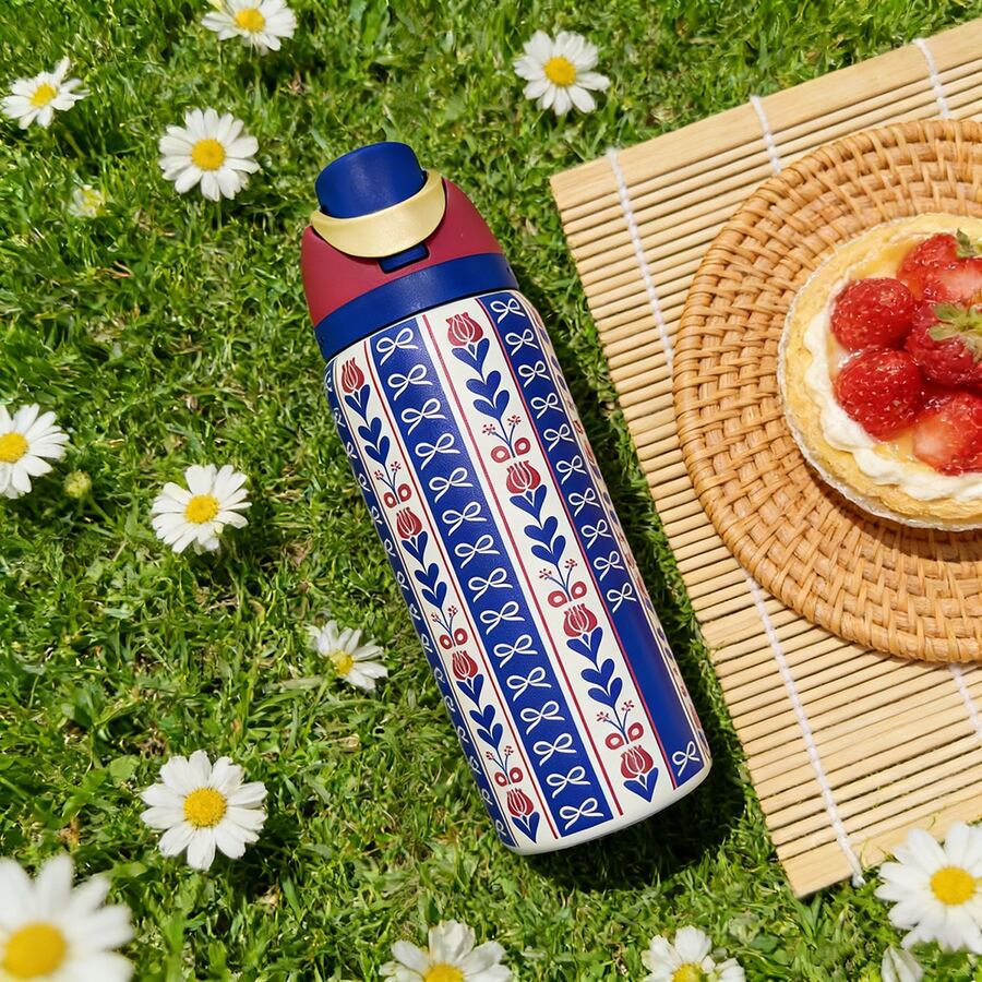 Owa Laa Blue Pattern Stainless Steel Water Bottle, 32oz/945ml With Straw, Exquisite Look, Double Wall Insulated For Hot&Cold Drinks/Iced Water, For Leisure Work Sports Indoor Outdoor, Ideal For Students Office Workers, Perfect Gift Choice - 藍色 - 查看 1