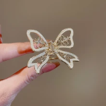 1pc Hollow Butterfly & Iris Flower Pearl Hair Claw - Gold - View 6