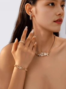 Bộ trang sức hình học cao cấp 5 món, sang trọng, tinh tế, đa năng, đầy phong cách, phù hợp cho phụ nữ đeo hàng ngày hoặc làm quà tặng. - Vàng - Xem 3