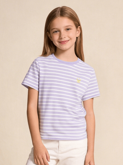 Balabala Áo thun unisex sọc kẻ casual, vải mềm, dáng rộng, thoải mái