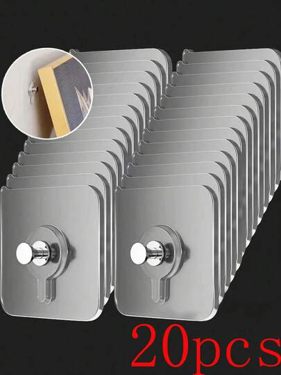 Bộ 10/20 móc treo khung ảnh trong suốt, móc treo khung ảnh tự dính chắc chắn, không gây hư hại, thích hợp cho album ảnh và tác phẩm nghệ thuật, không cần khoan, móc treo tường phòng tắm và nhà bếp, áp dụng được cho các bề mặt kính/gạch/gỗ/kim loại.