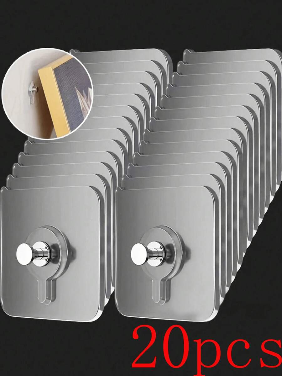 10/20pcs Transparent Photo Frame Hooks, Strong Self-Adhesive Frame Hangers, Damage-Free Hooks, Suitable For Photo Albums And Artworks, No Drilling Required, Bathroom And Kitchen Wall Hooks, Applicable To Glass/Tile/Wood/Metal Surfaces - Multicolor - View 1